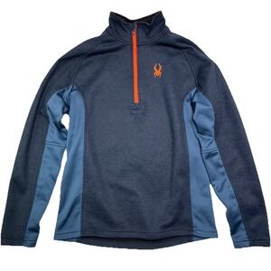 Spyder Outbound‎ Pullover 1/4 Zip Sweater Jacket Mens L Large Blue, Orange Logo